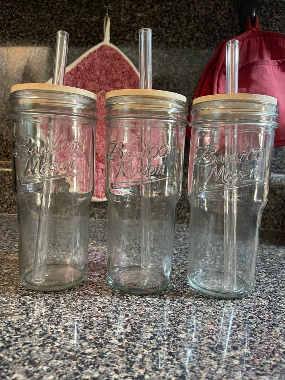 Mason Clear Glass Tumbler Set with Bamboo Lids and Straws